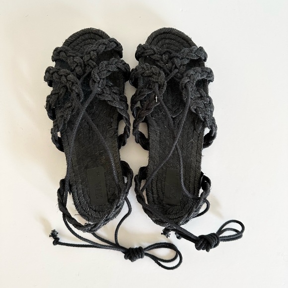 Zara Black Woven Braid Lace-Up Flat Espadrilles - Picture 7 of 9